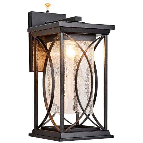 18" Extra Large Outdoor Sconce with photocell Sensor Coach Lantern Modern Large Exterior Light Fixture Waterproof Black Metal with Crack