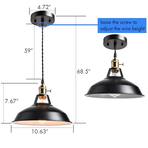 Industrial Black Barn Pendant Light with Switch