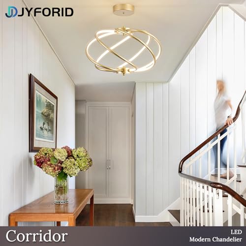 Gold Modern Chandelier with Remote Control, 48W 3-Color Temperature Dimmable LED Chandelier for Dining Room, Hanging Adjustable Pendant Light for Living Room Kitchen Foyer Entryway