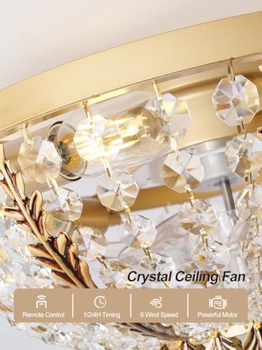20" Gold Crystal Fandelier Ceiling Fan with Light (Crystal Fandelier)