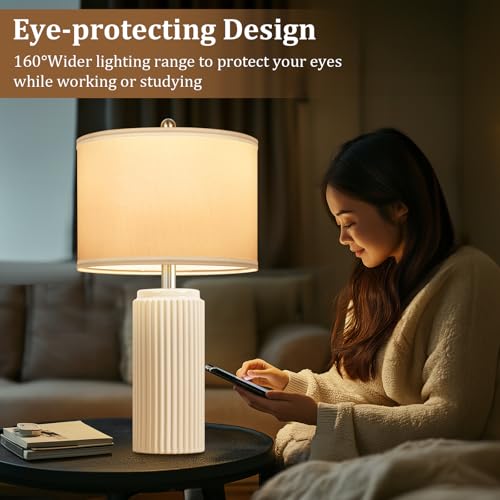 23.5’’ Beige Modern Ceramic Table Lamps Set of 2 for Living Room (2 Count)