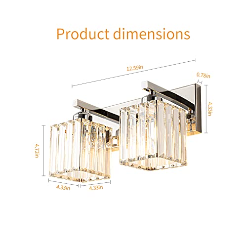 Modern 2 Light Chrome Crystal Bathroom Vanity Wall Light