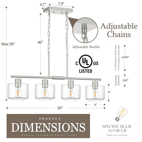 4 Light Brushed Nickel Kitchen Island Lighting