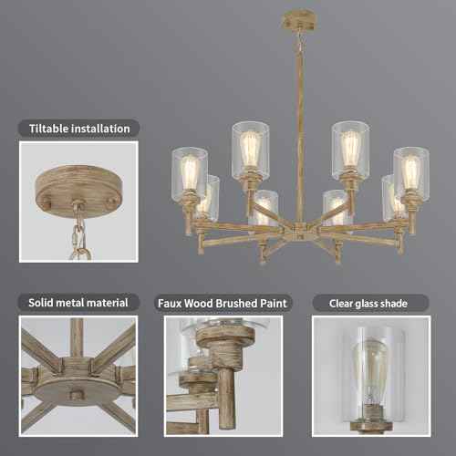 8 Light Rustic Farmhouse Chandelier 34"