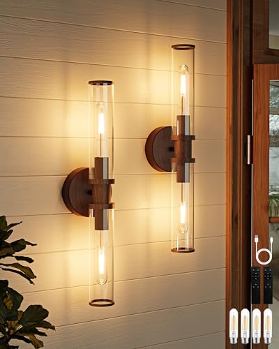 Walnut Wireless Battery Operated Wall Sconces with Remote Control