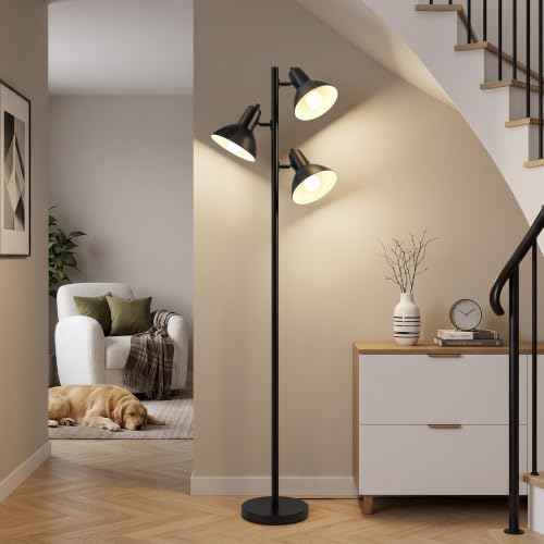 3 Light Floor Lamps for Living Room (Black)