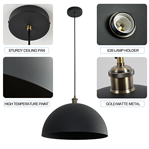 Vintage Black Pendant Light 17.72'' Retro Farmhouse Large Dome Pendant Lamp Modern Industrial Chandelier for Wire length 78.74 '' for Kitchen Island