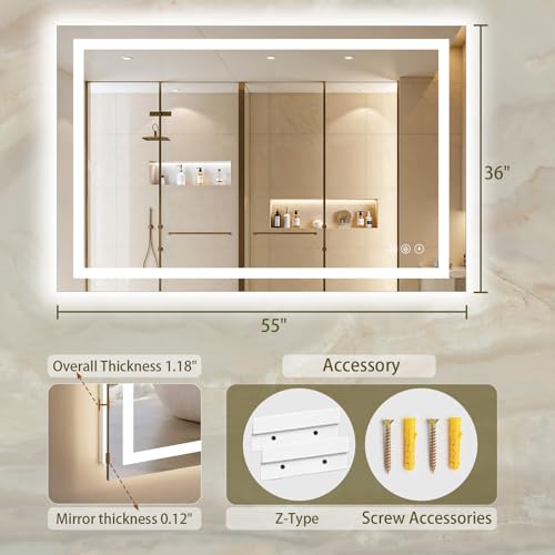 36"x55" LED Bathroom Mirror with Lights