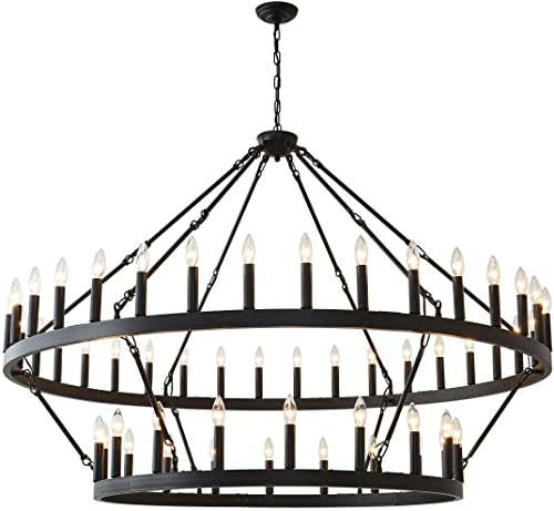 60 Inch Large Black Wagon Wheel Chandelier