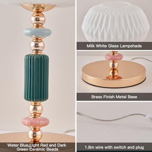 Milk White Glass Shade Table Lamp Modern Metal Desk Lamp with Plug Cord Switch for Bedroom Living Room