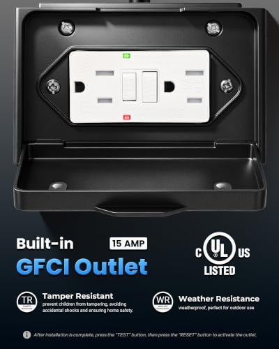 Black Porch Light Outdoor with GFCI Outlet (Black / Motion Sensor 1-Pack)