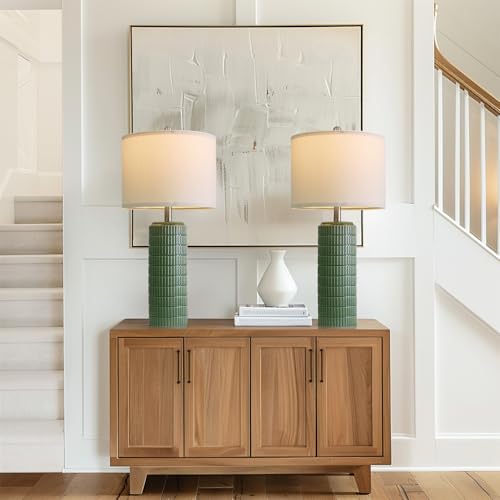 27.5" Dark Green Ceramic Table Lamps for Living Room (2 Count)