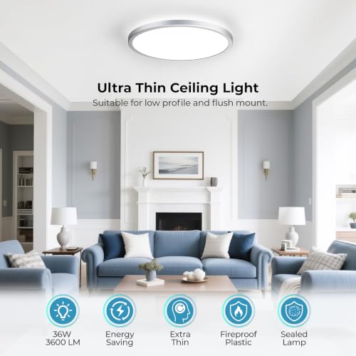 Dimmable LED Flush Mount Ceiling Light Fixture with Remote Control
