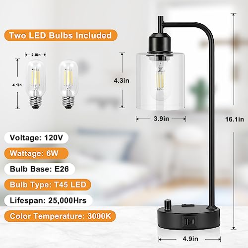 Industrial Nightstand Lamps for Bedrooms Set of 2 (2 Count)