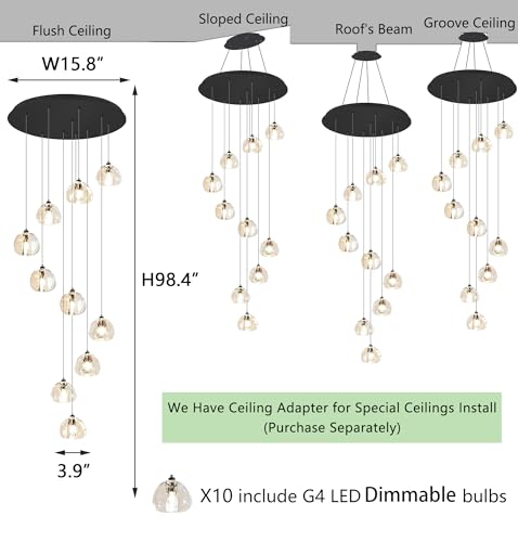 LED Chandeliers for Dining Room Adjust High Ceiling Chandelier Light Fixtures Entrance LED Dimmable Ceiling Pendant Drops Light Remote Lights for Living Room Stairwell 2700K 6000K