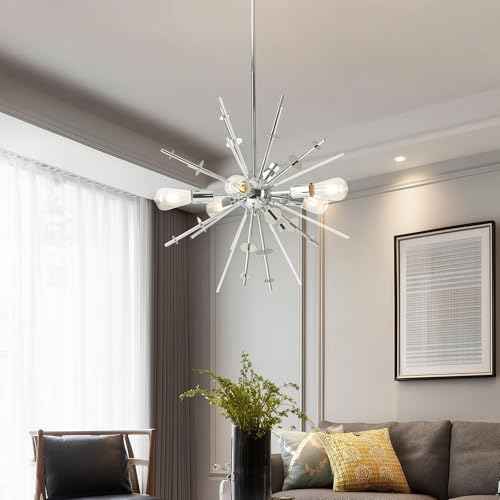 Modern Chandelier Ceiling Light Fixture, 5-Light Mid Century Chandeliers, 23.6" Classic Contemporary Sputnik Chandelier for Dining Room Kitchen Hallway Foyer and Bedroom(Chrome)