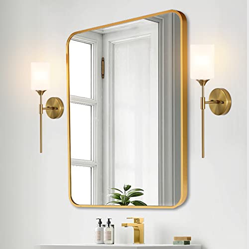 Gold Wall Sconce Set of 2 with White Cylinder Glass Shades Modern Mid Century Bathroom Vanity Wall Light Fixtures Industrial Brushed Brass Wall Lamp for Bedroom Mirror Living Room Restaurant (2 Count)