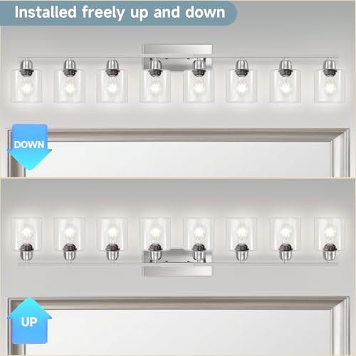 Modern Brushed Nickel 8 Light Bathroom Light Fixtures