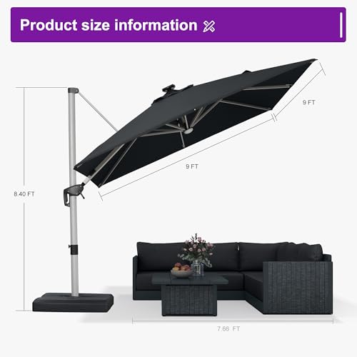 Patio Umbrella with Base Included 9' X 9' Solar Light