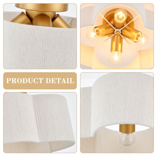 Boho Rattan Semi Flush Mount Ceiling Light Fixture