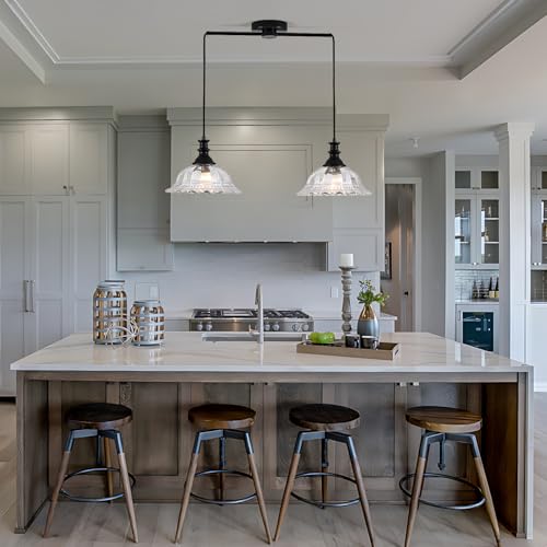 2 Light Pendant Light Fixtures Modern Glass Hanging Lights with Adjustable Cord for Kitchen Island Dining Room Living Room Hallway Black and Clear