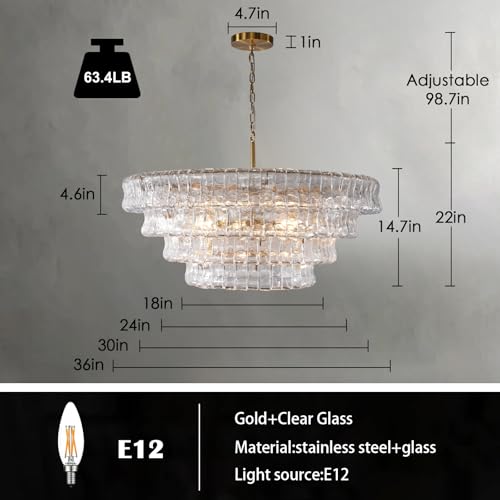 Clear Glass 36 inch Round Chandelier for Dining Room