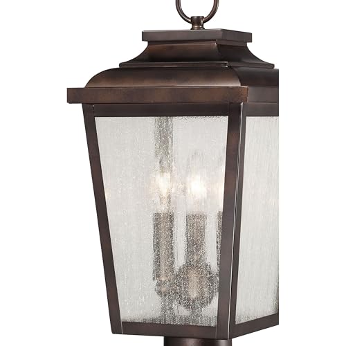 Irvington Manor 3 Light Post Mount in Chelesa Bronze Finish with Clear Seeded Glass