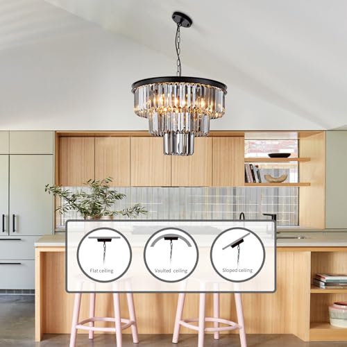 8 Light Black Crystal Chandelier 20'' Luxury Smoke Modern Dining Room Light Fixture 3