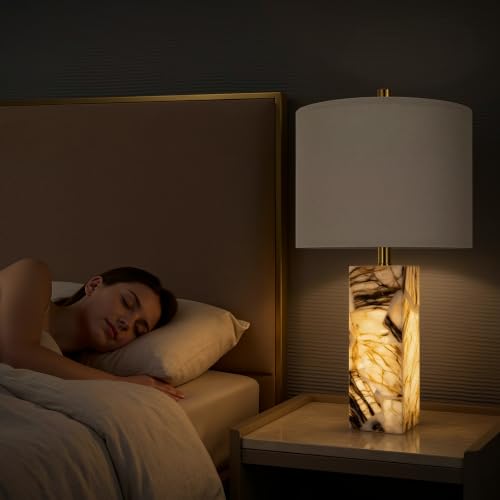 23" Alabaster Table Lamps Set of 2 with Night Light for Bedroom (2 Count)