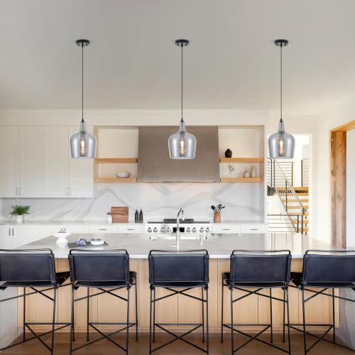 10” Large Hammered Glass Pendant Light Modern Smoky Black Dome Pendant Lighting Fixtures for Kitchen Island Dining Room Hallway