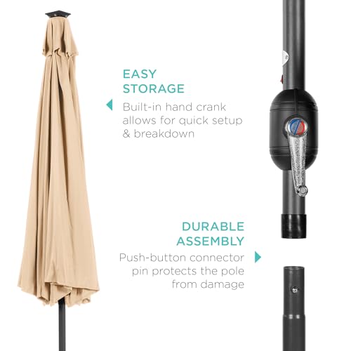 10ft Solar Polyester LED Lighted Patio Umbrella w