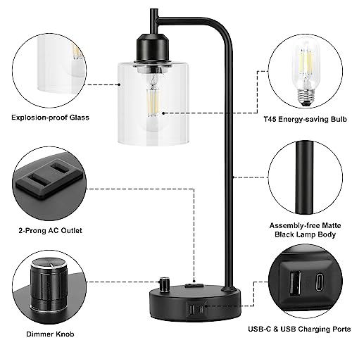 Industrial Nightstand Lamps for Bedrooms Set of 2 (2 Count)