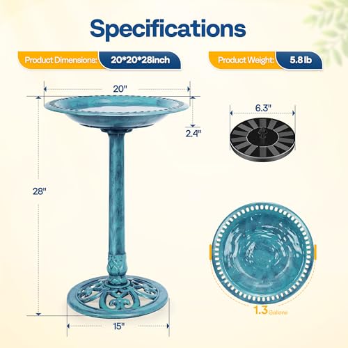 Bird Bath with Solar Fountain for Outside