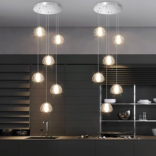 6 Lights Pendant Lighting for Entrance Modern Crystal Chandeliers LED Crystal Hanging Lights for Dining Room Bedroom Foyer Staircase Living Room 3000K