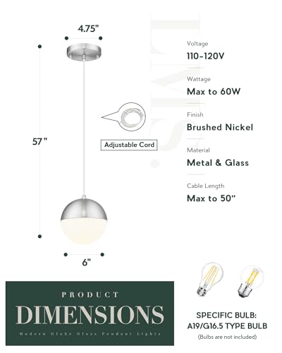 6 inch Brushed Nickel Pendant Light