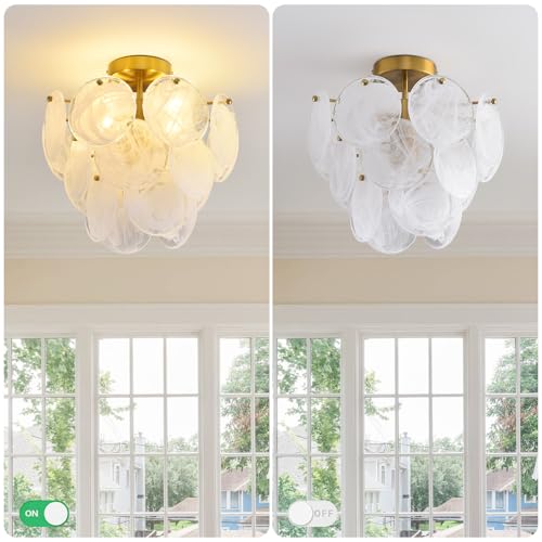 4 Lights Gold Glass Ceiling Light Fixture