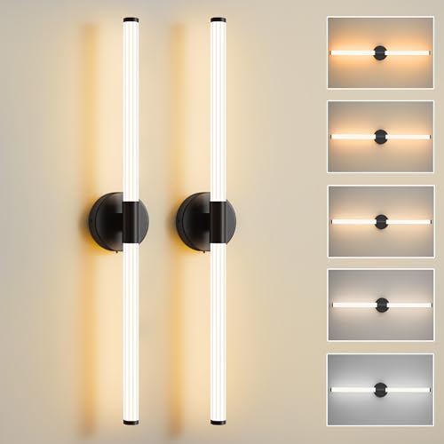 Wall Sconces Set of 2 Hardwired LED Vanity Light Black 31" (2 Count)