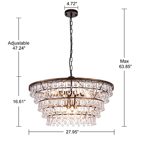 Crystal Chandelier Farmhouse 5 Tiers Crystal Light Fixtures Hanging Modern Bronze Ceiling Pendant Light