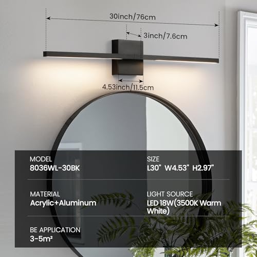 Black Bathroom Vanity Light 30 Inch 360° Rotatable 18W Dimmable 5CCT LED Black Bathroom Light Fixture Over Mirror Modern Vanity Lights for Bathroom Mirror Bedroom Wall Sconce Lighting