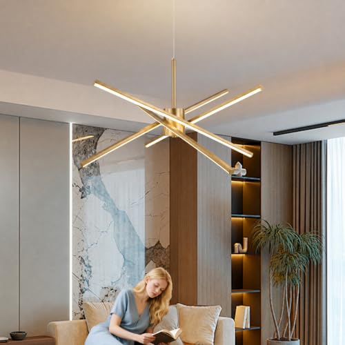 Gold 27 inches Modern Sputnik Chandelier 50W LED Chandeliers