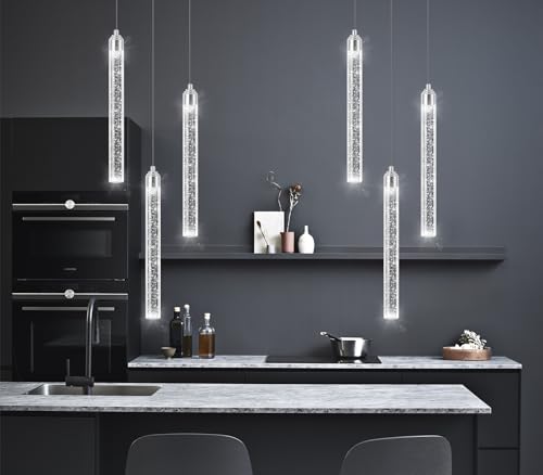 Mini Chandelier Crystal Pendant Lights Integrated LED Pendant Light Fixtures Kitchen Island Chandeliers Pendant Lighting for Dining Room Bubble Chromed Finished Ceiling Hanging Lights 2700K 6000K (3 Count)