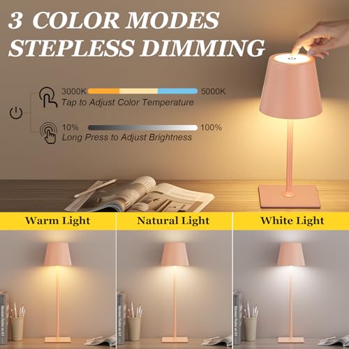 Pink Cordless Rechargeable Table Lamp 5000mAh Battery Operated Lamps