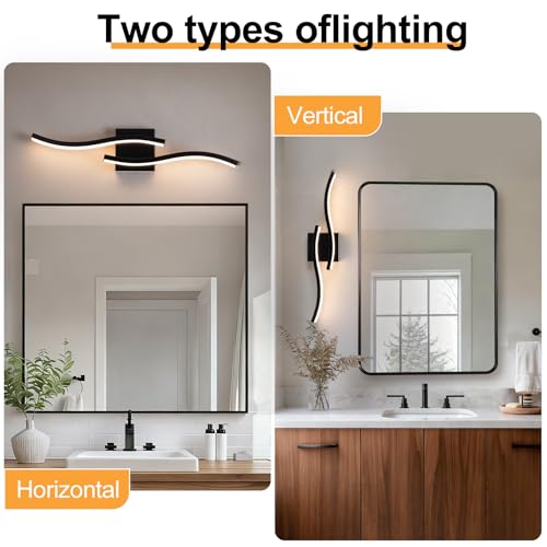 Black Curved Bathroom Vanity Light Fixture Over Mirror