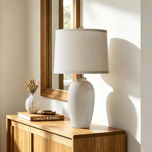 25" Vintage Ceramic Table Lamp for Bedroom Living Room (Retro Beige)