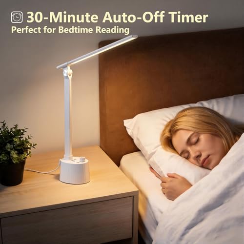Small Desk Lamp with USB C Charging Port 5 Colors Stepless Dim White (Matte White / Compact)