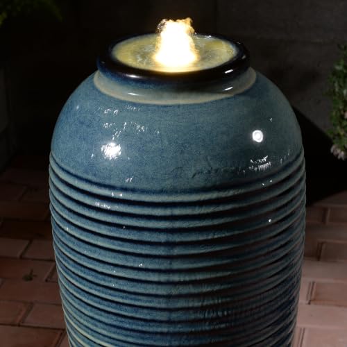 Blue Ceramic Ribbed Vase Fountain