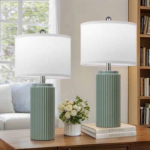 23.5" Green Ceramic Table Lamps Set of 2 (2 Count)