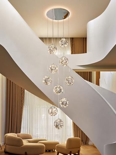 10 Light High Ceilings Long Chandeliers LED Staircase Chandelier High Ceiling Chandelier for Entryway (127 Count)