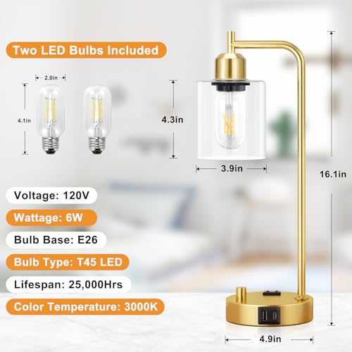 Industrial Table Lamp for Bedroom Set of 2 (2 Count)