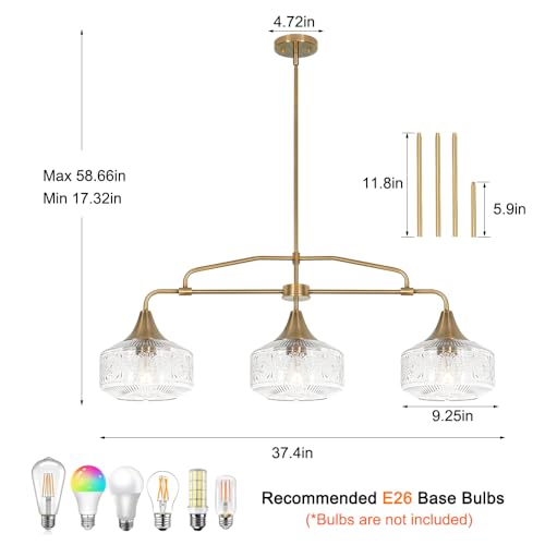 Adjustable 3 Light Kitchen Island Lighting Gold Island Light over Island